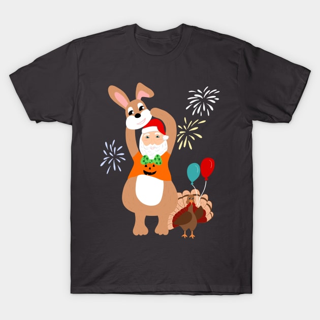 Santa Claus in an Easter Bunny Costume Funny Every Holiday T-Shirt by Alissa Carin